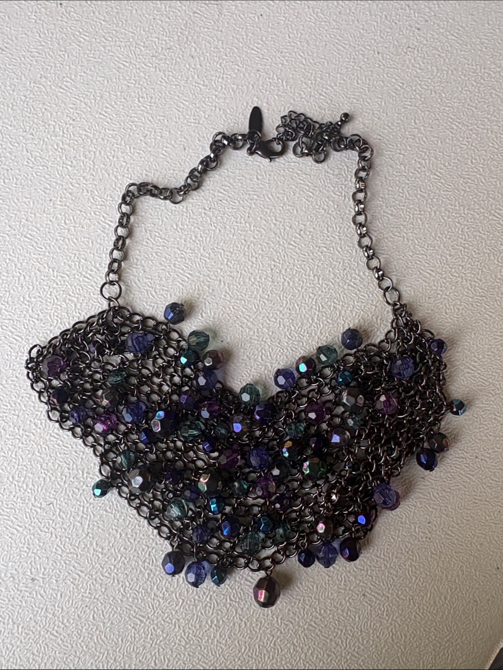 Iridescent Purple-Blue Beaded Chain Collar Necklace